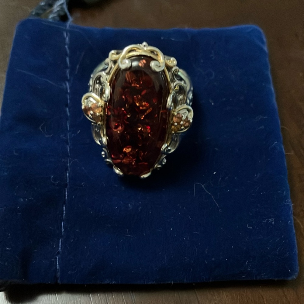 Michael Valitutti Oval Red Amber Ring
